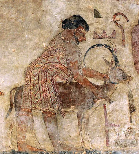 An ancient Canaanite man from the Levant—the direct lineage of the biblical Israelites—as he looked 3,900 years ago, depicted in an ancient Egyptian mural.
