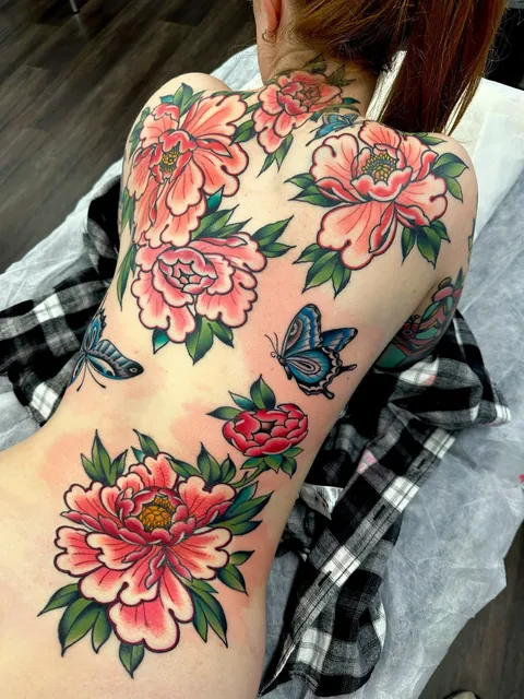 Fifth session. Butterflies and lower flowers complete.