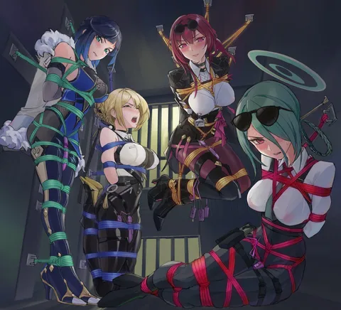 Yelan, Evelyn, Kafka and Mina restrained (Doradofin) [Genshin Impact, Zenless Zone Zero, Honkai: Star Rail &amp; Blue Archive]