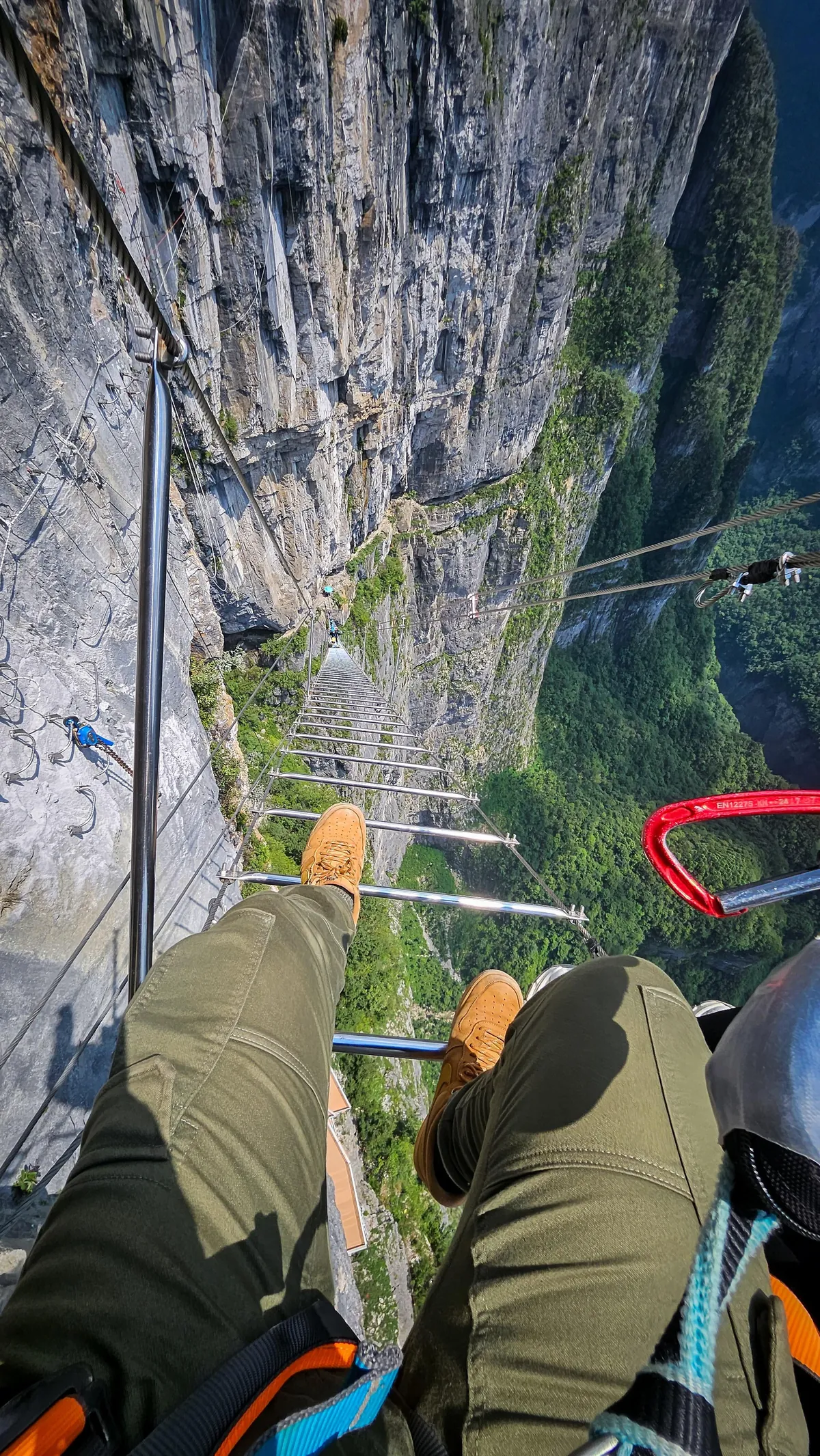 1480 meters big wall Via Ferrata and 168 meters sky ladder climbing challenge in Qixing moutain, Zhangjiajie, China during a solo travel