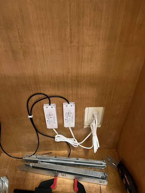 I made custom master closet built-ins with maple and maple plywood, LED lighting