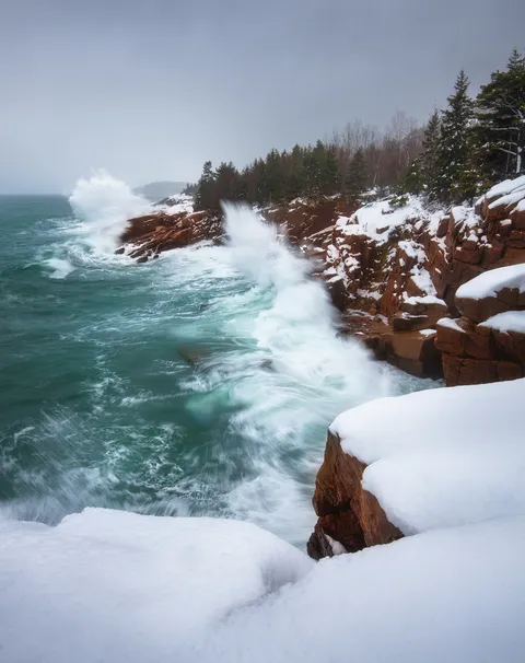I was one of two people who got to witness the surf from yesterday's nor'easter hit the shores of Acadia National Park. [OC][1622x2048]