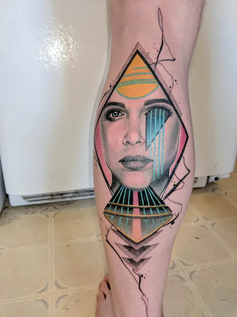 Cyberpunk/outrun/80s retrofuturism chick by Jason Elliott at Novellus Studio in College Station, TX