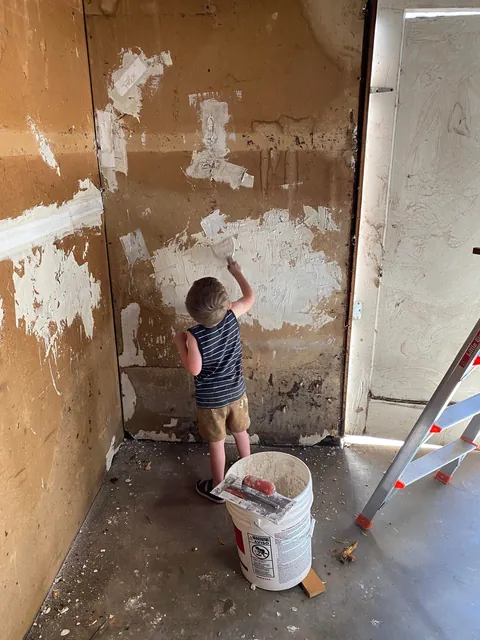 Turned my 1903 three car garage into 1/2 garage and 1/2 bedroom and bathroom my