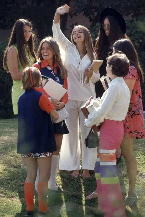 Students outside of  Beverly Hills High School, Beverly Hills California, 1969