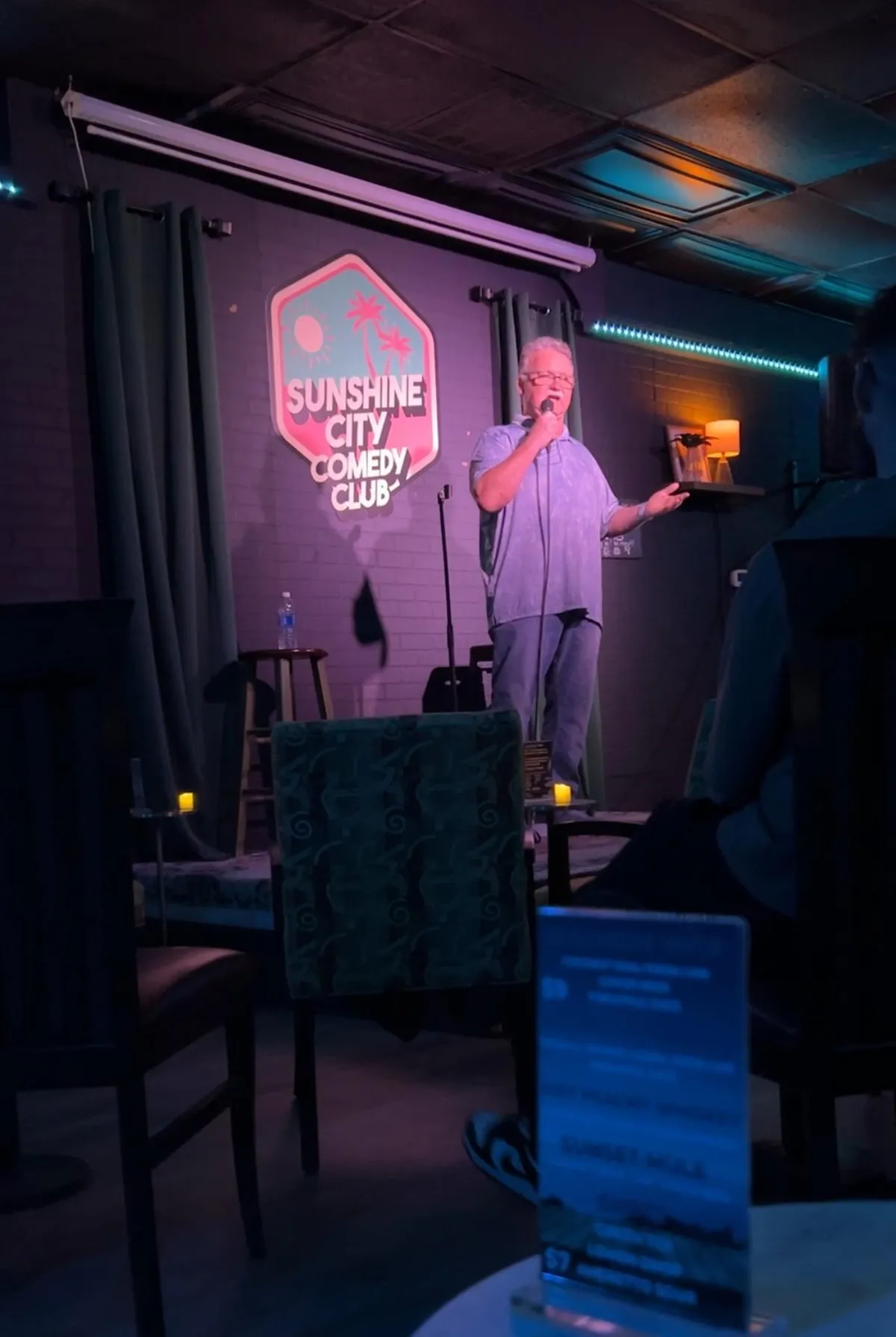 My clever dad was on vacation and convinced a comedy club to give him stage time.