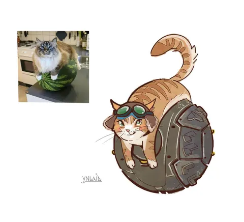 Cat on a watermelon, but... JetpackCat on a wrecking ball lol