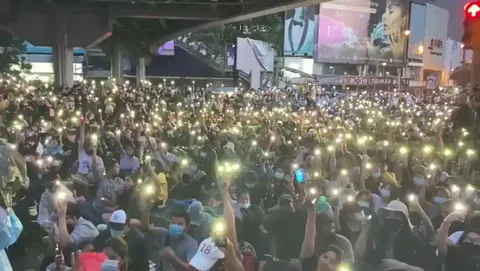 Thousands of protester at Pathumwan intersection close to MBK at the moment. 16th October 2020.