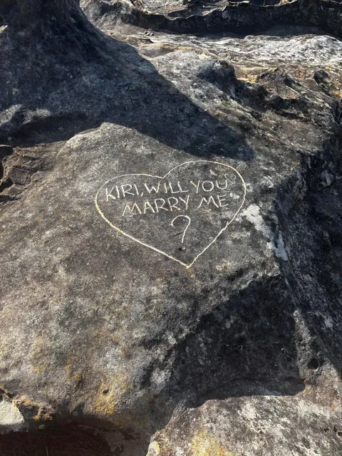 Etching your proposal into ancient rocks at a popular look out in the Blue Mountains