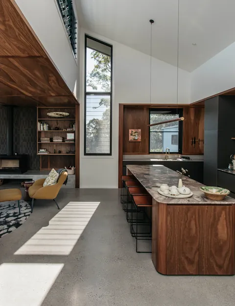 Kitchen with a tall ceiling and open plan living space, Sunshine Coast, South East Queensland, Australia [4000x5200]