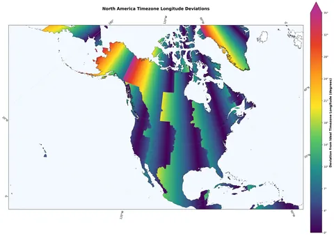 Timezone-Longtitude deviations