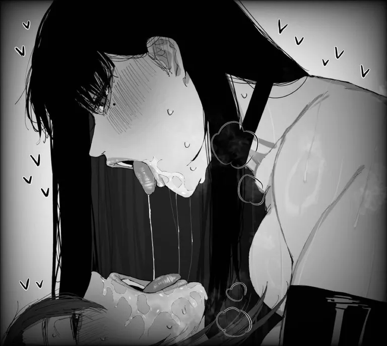 Elizabeth Bloodflame x Nerissa Ravencroft sharing a sloppy kiss [Hololive]