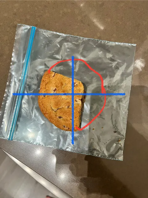 I cut it horribly and now my husband says I ate more than half of the cookie - how much did I really eat?