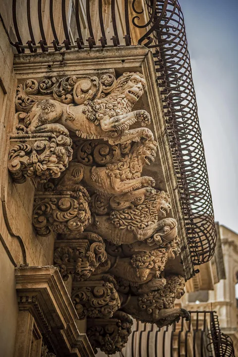 Ornamented Corbels in Noto, Sicily. One of finest examples of Sicilian Baroque