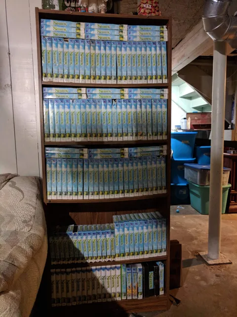 My friend has amassed a collection of over 100 copies of Shrek on VHS