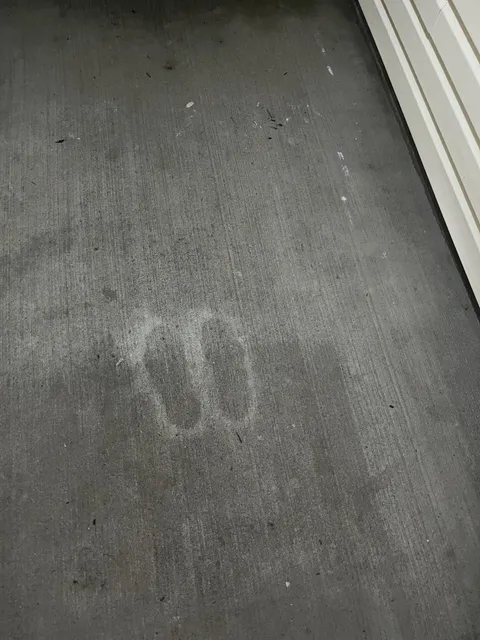 Set of footprints appeared in concrete after wife hosed off porch