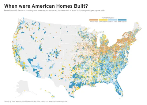 [OC] Construction year of housing structures in the United States