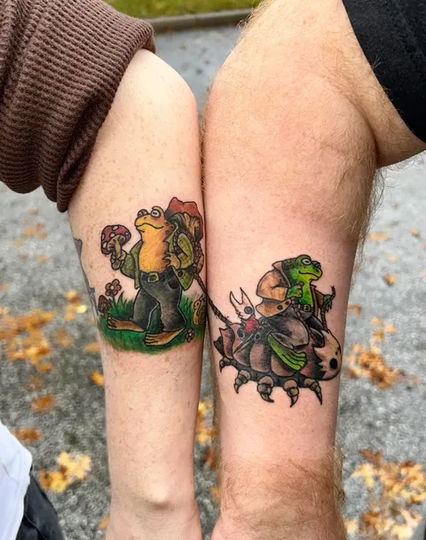 My brother and I got “matching” frog and toad tattoos by thewhitewolfartist in Maryland US