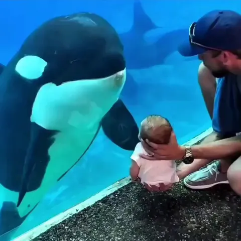 Orca entertaining a baby