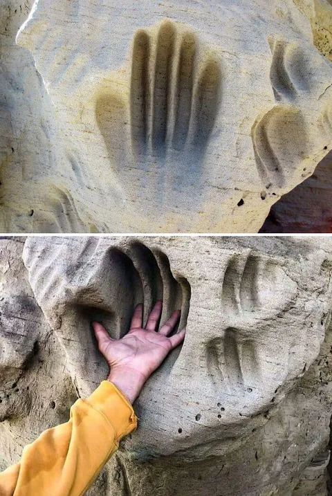 White Mountain In Wyoming Has Hand Prints.