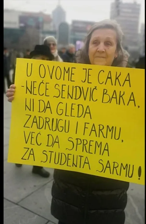 Pensioners gathered this morning in Belgrade to express support for students, with slogans such as "Granny has woken up"; "The boomers are with you"; and many other quirky lines