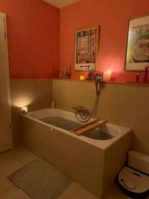 Painted the bathroom pink - love its cozy glow with candles :)