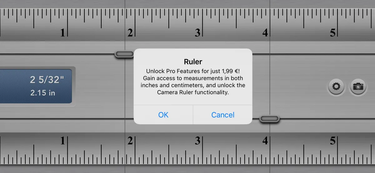 Couldn't find my measuring tape so I downloaded a ruler app, but it wants me to pay to use centimeters instead of inches...