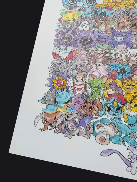 My 151 Poster is finally done! 🎉 Watercolor and Colored Pencil 🎨 [OC]