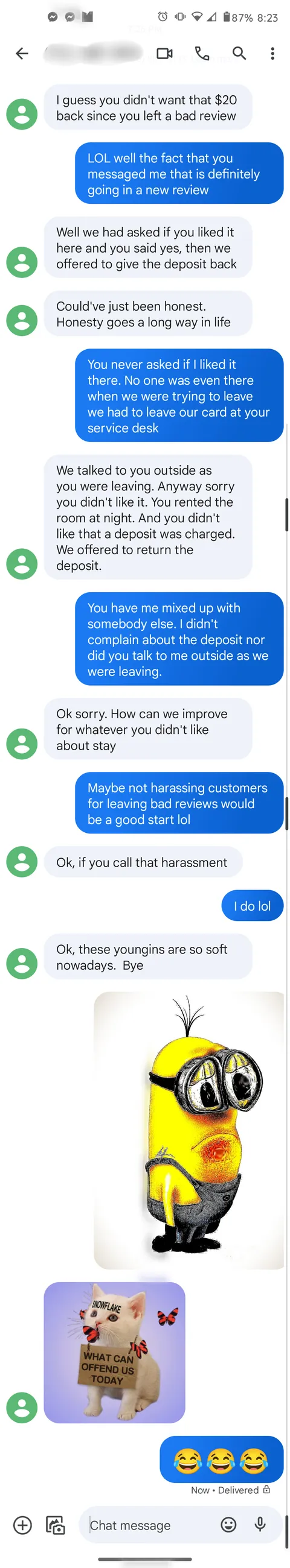 Hotel keeps my deposit because I left a poor review on Booking.com