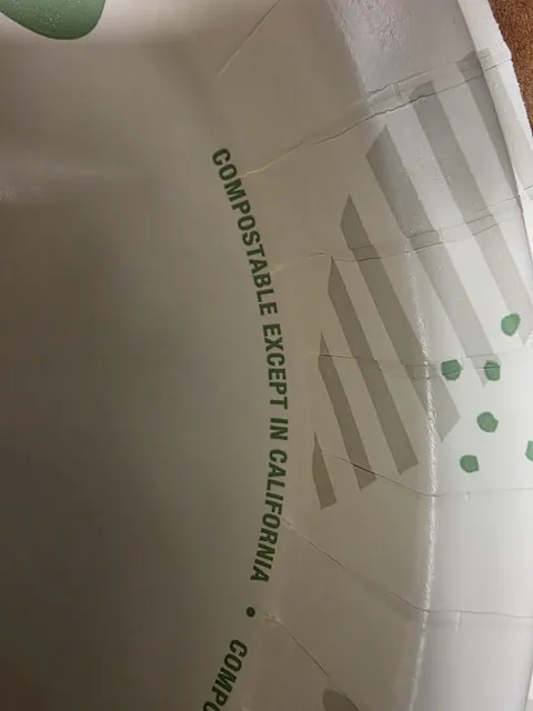 This paper plate is not compostable in California...