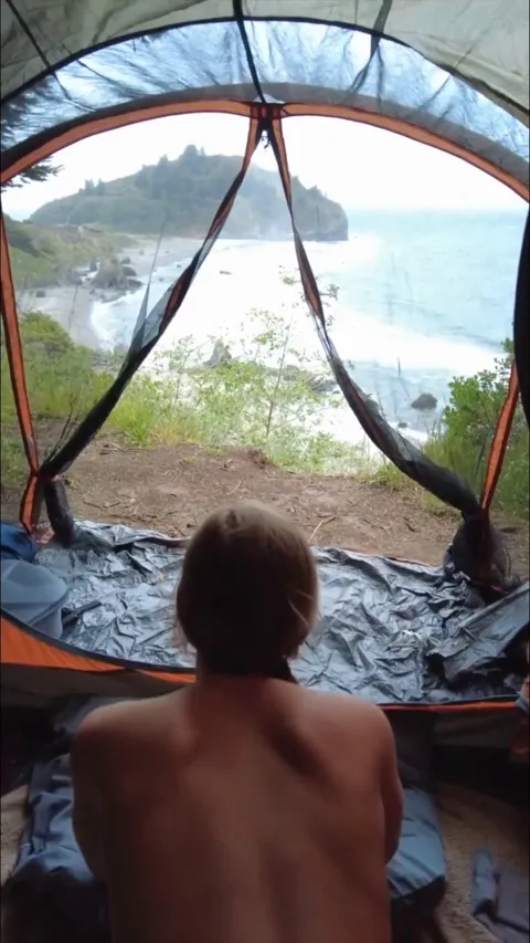 I HAD to hold my moans, there was another tent about 20 ft away 😅 [gif]