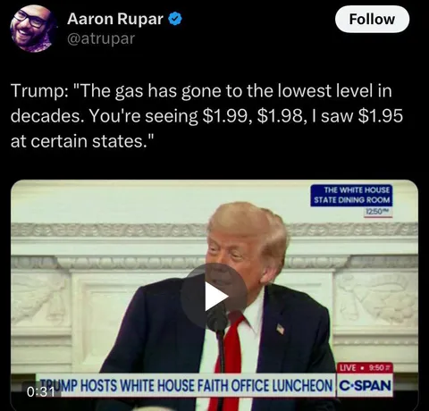 Lying about gas prices. Again. He won’t quit with this one. 🙄