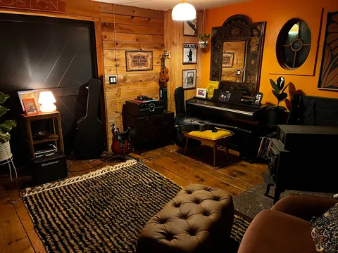 My downstairs living room, kitchen, entry way, music room and bathroom