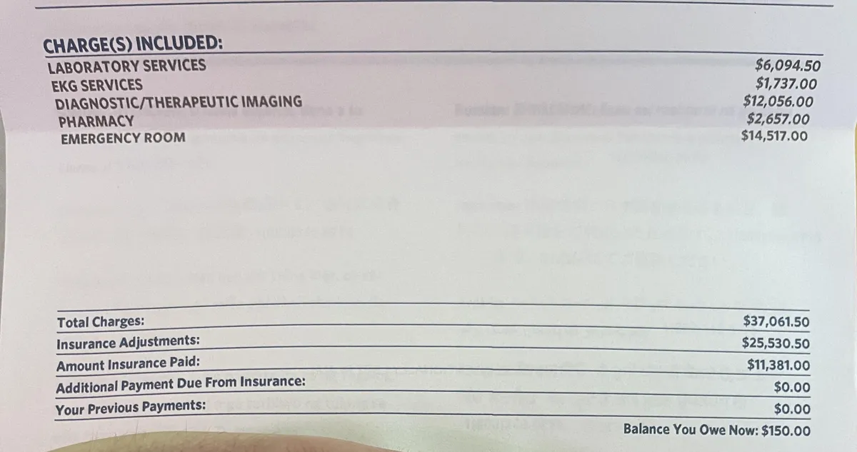 $37,000 bill for 3 hour emergency room visit (for a concussion) in USA