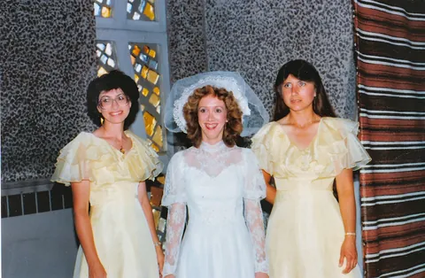 Married for 40 years, so a few photos of the wedding day prep and one after.