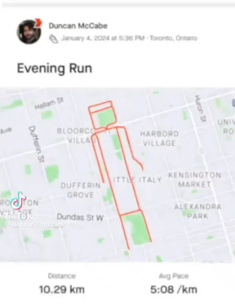 A man ran 1105 kilometers (687 miles) over a year, carefully planning his routes to form the shape of a dancing figure.