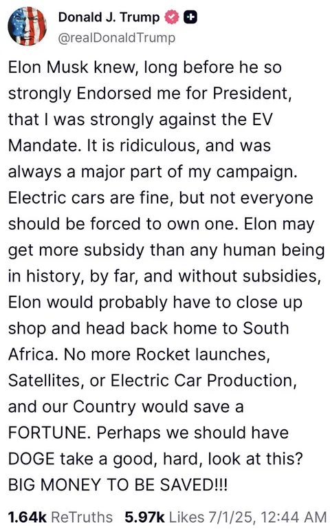 Trump goes on late night rant about Elon at almost 1 AM: