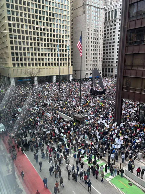 OC: Thousands gather for "Hands Off" in Chicago to protest Donald Trump and Elon Musk policies.