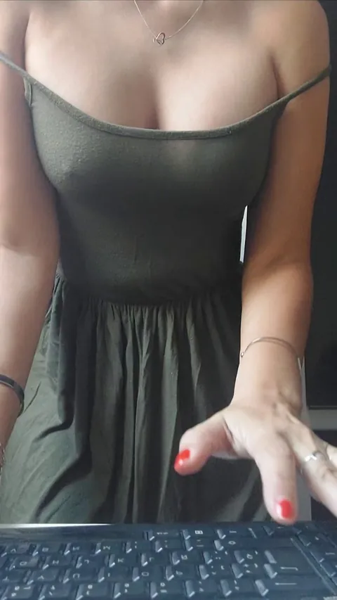 If you pass by my desk, try not to peek at my cleavage.