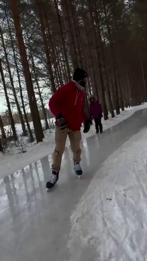Freshly zambonied ice trail