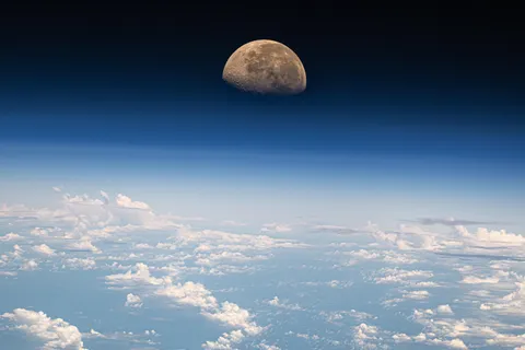 Our moon over the Pacific.  Image by Astronaut Matthew Dominick about the ISS.