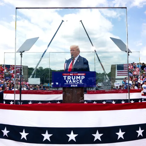 Trump at a North Carolina rally inside his bulletproof glass box