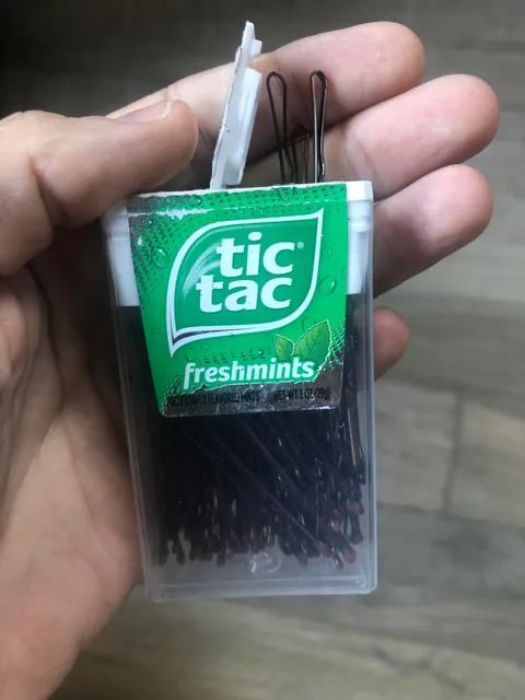 When traveling, I pack loose bobby pins in an old TicTac box. Not only is it easy to dispense them this way, but I hardly ever lose them like I used to and they don’t end up scattering all over the bottom of my bag.