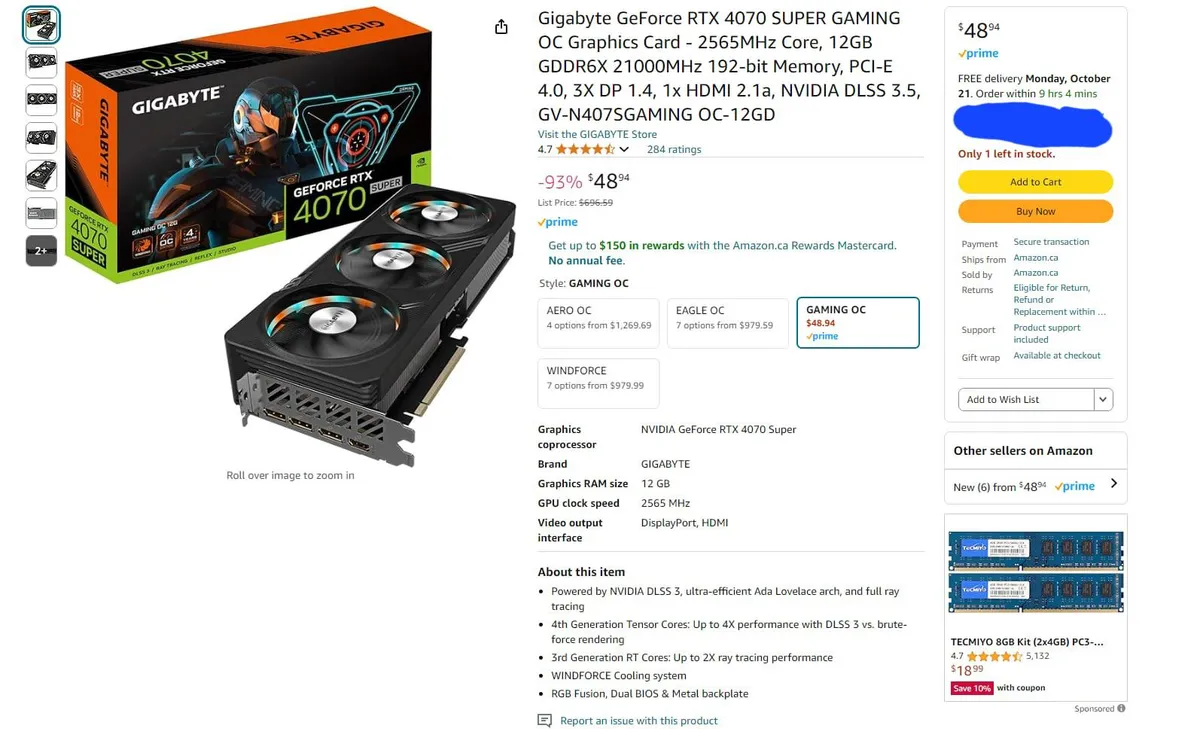 Found a 4070S on Amazon for $48.94