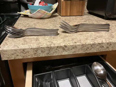 Bought the same silverware set two years apart. They changed the shapes and they don’t stack properly.