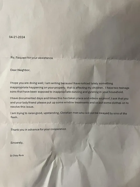 Letter from a concerned neighbor
