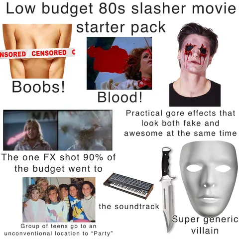 Low budget 80s slasher movie starter pack