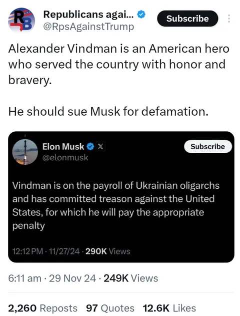 Musk picking on American hero