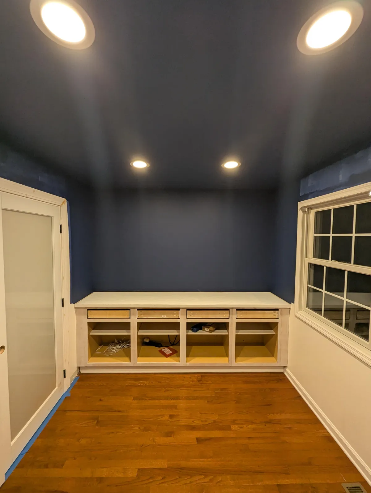Three weeks ago I learned what a brad nailer is. Today I finished my built-in cabinets!