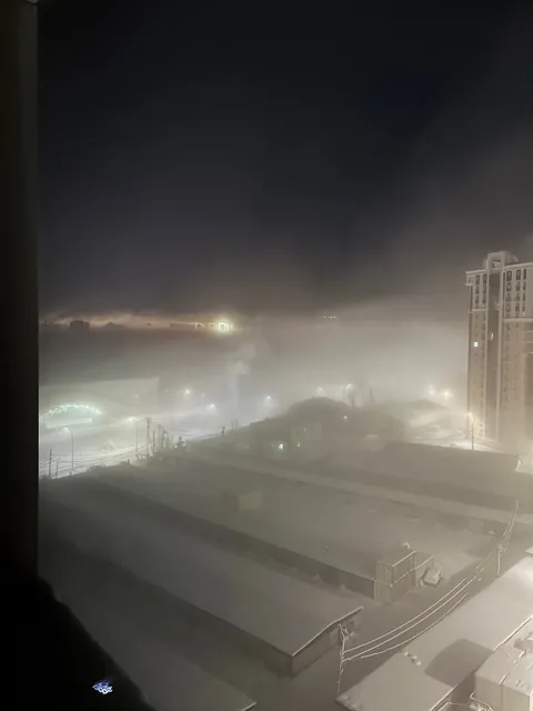 Three winter photos from my window today in Yakutsk [-29°C to -37°C/-34°F)